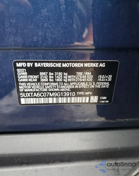 2021 BMW X5 xDrive45E from USA, damaged, VIN 5UXTA6C07M9G13910